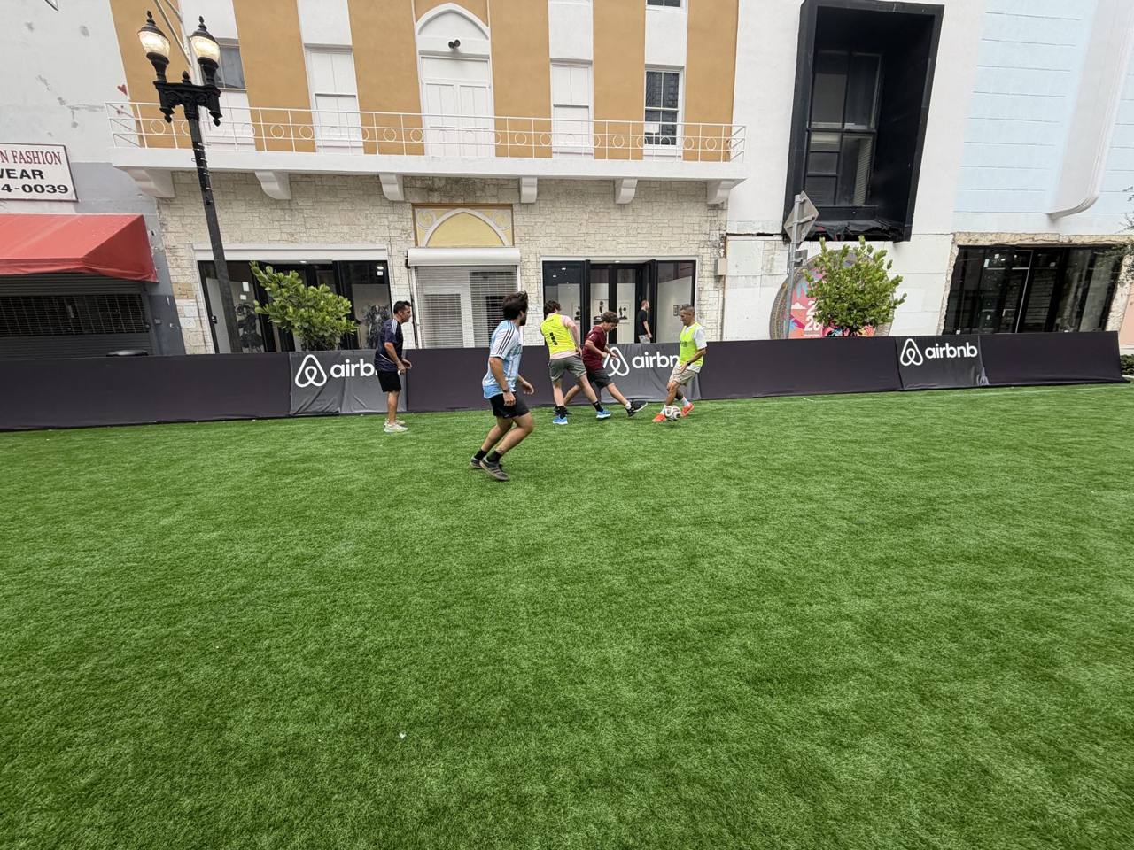 Kids mid-match on the pop-up pitch